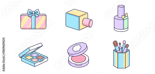 Beauty Makeup and Cosmetic Products Collection Featuring Perfume Gift Box Nail Polish Eyeshadow Palette Blush and Professional Makeup Brushes