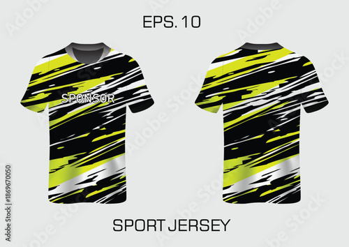 Sport Jersey Design Featuring Dynamic Black and Yellow Abstract Patterns for Athletes