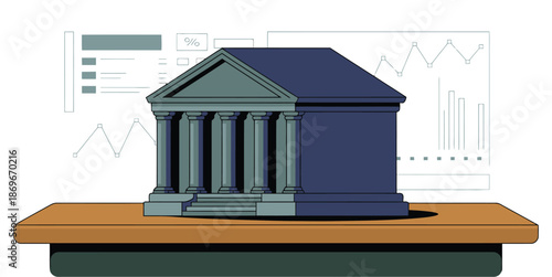 Bank building structure symbolizing finance is split between classic facade.
