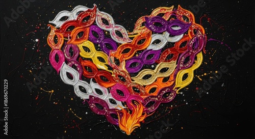 Wallpaper Mural A colorful heart made of carnival masks on a black background. Torontodigital.ca