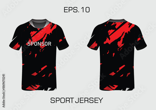 Abstract Sport Jersey Design with Red and Black Color Splashes for Athletic Branding
