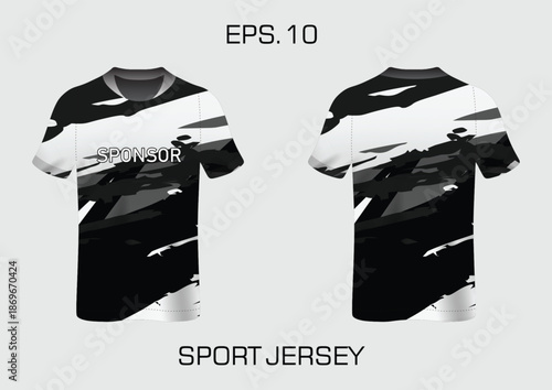 Black and White Sport Jersey Design Template for Team Branding and Promotional Use