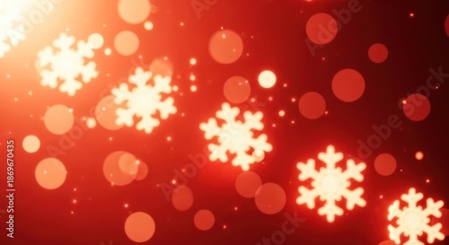 Red and gold snowflakes against a red background with glowing lights.
