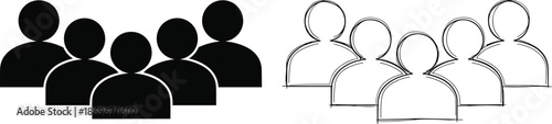 People group icons set, human avatar silhouettes and outline users, teamwork community network social profile symbols vector illustration