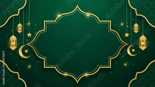 Elegant Ramadan background with gold lanterns and crescent moons