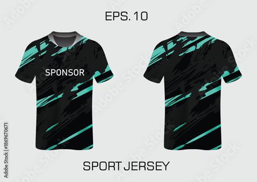 Dynamic Black and Teal Sport Jersey Design for Team and Event Sponsorship Opportunities