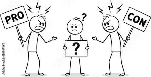 Cartoon Characters Debating Pro and Con.