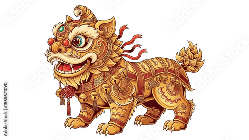 Golden Chinese dragon statue on white background