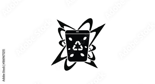 Abstract graphic design concept illustrating the responsible disposal and recycling of obsolete or broken electronic mobile devices representing e-waste management in a modern technological society.