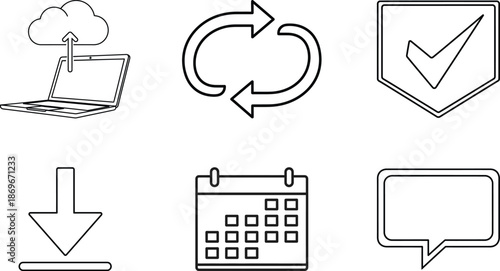 Collection of six line icons for web and mobile applications