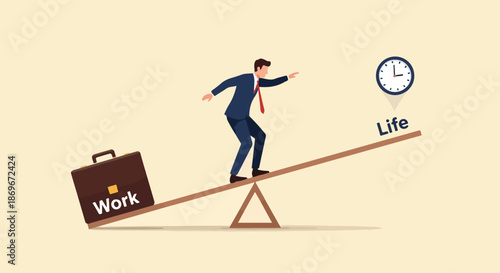 Man Balancing Work and Life on Scale.