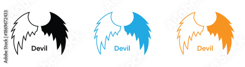 Wing designs in black, white, and blue for creative projects. angel wings silhouette. angel wings tattoo design. Devil wings  colors for design projects. Angel wings icons  for design projects.