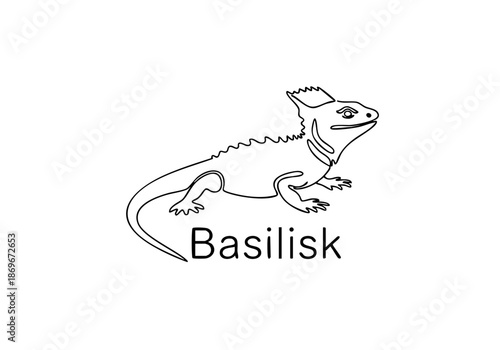 Illustration of a Basilisk lizard, also known as a Jesus Christ lizard, famous for running on water