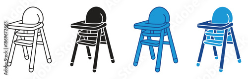 High Chair Icon set. Baby chair , Feeding chair , Toddler or kid sitter icons isolated on white background. Vector illustration.