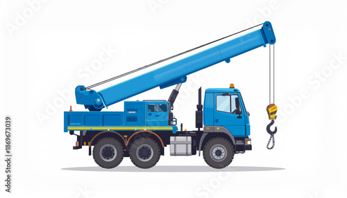 Modern Blue Mobile Crane Truck Illustration for Construction and Industrial Lifting Isolated on White Background