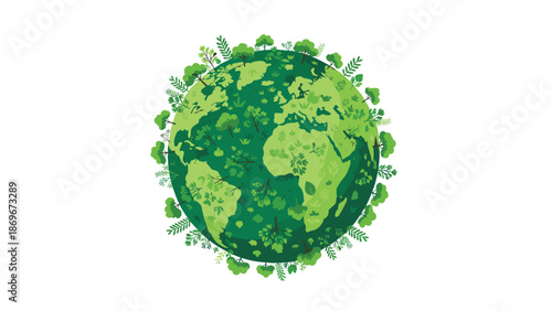 Beautiful Earth depicted as a lush, verdant planet completely covered in vibrant green trees and abundant foliage, symbolizing rich biodiversity.