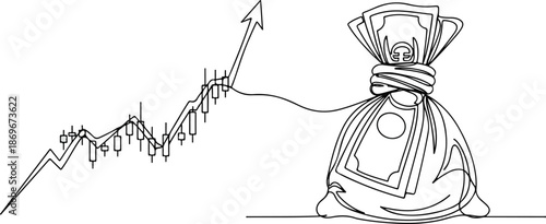 Money Bag with Rising Financial Graph Line.