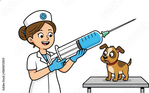 Veterinarian Holding Large Syringe Near Dog.