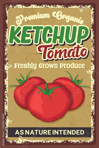 Vintage Ketchup Tomato Poster with Organic Produce Theme