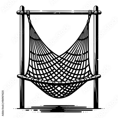 net, woven hanging two  poles for relaxing vector illustration image
