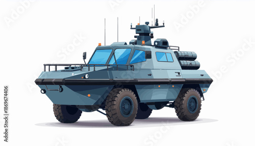 Modern Amphibious Tactical Armored Vehicle Illustration Isolated on White Background