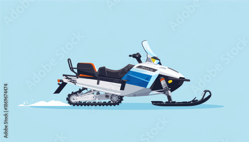 Modern Snowmobile Illustration for Winter Sports and Transportation on Blue Background