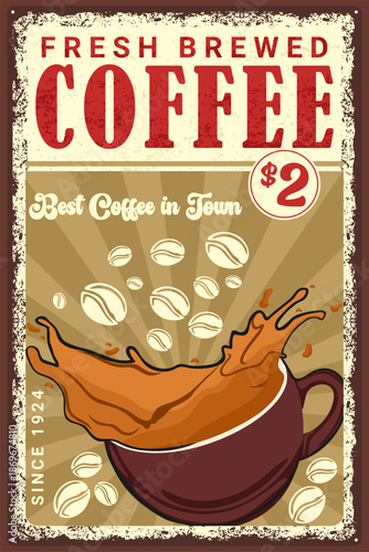 Vintage Fresh Brewed Coffee Poster Advertisement