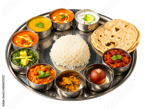 Traditional indian thali with variety of dishes