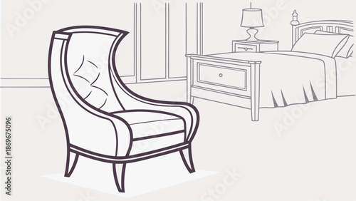 Elegant bedroom interior with stylish chair and bed