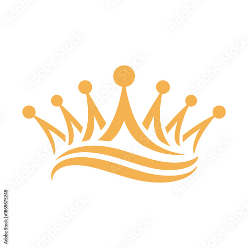 Golden Crown Icon with Five Points and Flowing Ribbon Base Representing Royalty and Prestige Vector