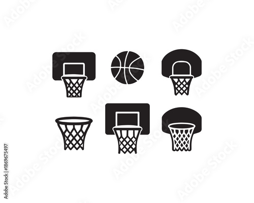 Minimalist Basketball Hoop & Ball Icon Set