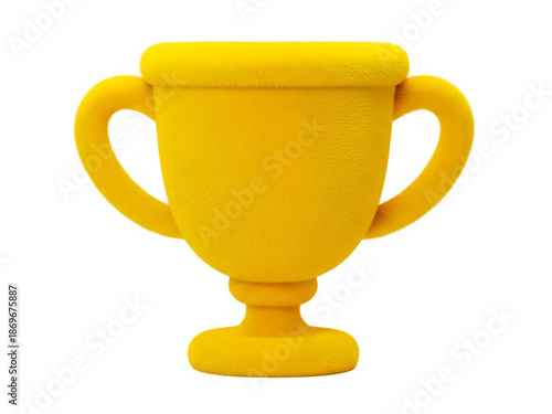 Bright yellow trophy cup on transparent background