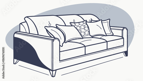 Modern sofa with pillows in minimalist living room setting