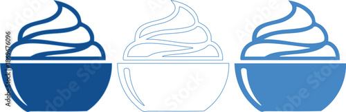 blue coffee cups with whipped cream on top in different shades isolated on transparent background