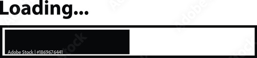 Minimalist Digital Loading Bar Progress Icon on White Background Symbolizing Waiting Time, Data Transfer, Software Installation, System Update, and Website Buffering Speed Process in Black and White.