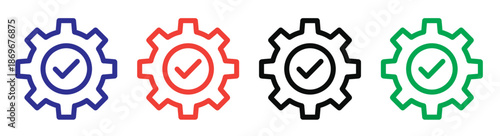 A nice gear with checkmark icon symbol for settings process quality control or successful configuration