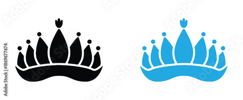 Elegant crown icons for royalty and luxury. Simple silhouette of a royal crown icon with five points and jewels.