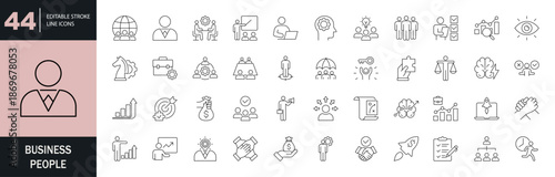 Business people icon set. Editable line icons. Vector illustration.