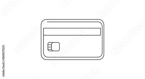 Simple line illustration of a credit card with chip from a straightforward front viewpoint