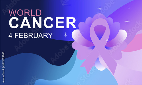 World Cancer Day Purple Ribbon Awareness Background