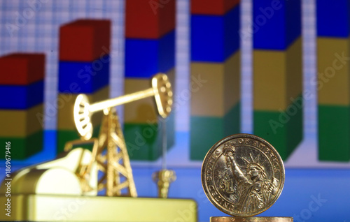 The US dollar against the background of an oil pump and a chart
