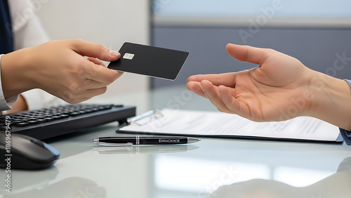 Bank Card Exchange at Office Desk
