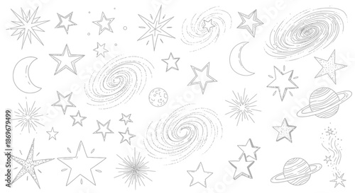 Celestial Bodies and Cosmic Phenomena Illustrated in a Whimsical Space Scene