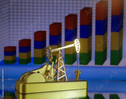 Oil pump on the background of the oil chart. 