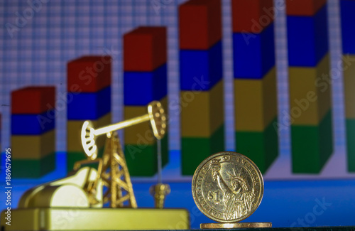 The US dollar against the background of an oil pump and a chart
