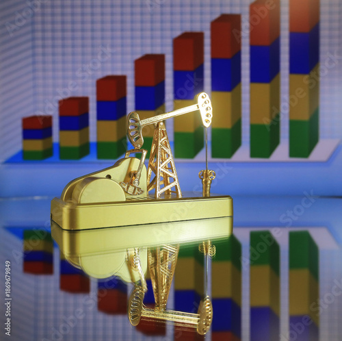 Oil pump on the background of the oil chart. 