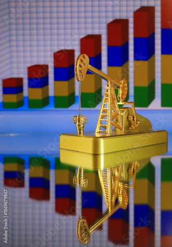 Oil pump on the background of the oil chart. 
