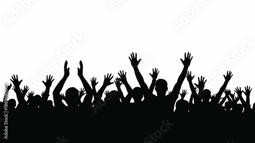 Crowd of people raising their hands in unison at an event