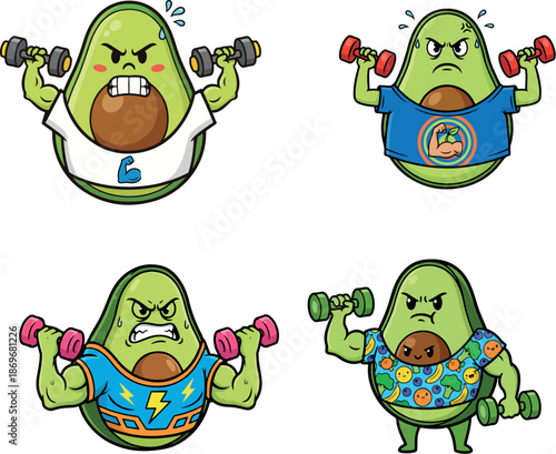 vector illustration of avocado doing gym