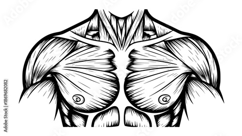 Flat vector illustration of male chest muscles isolated, gym anatomy style, fitness training illustration, clean lines, modern workout vector, educational sports graphic